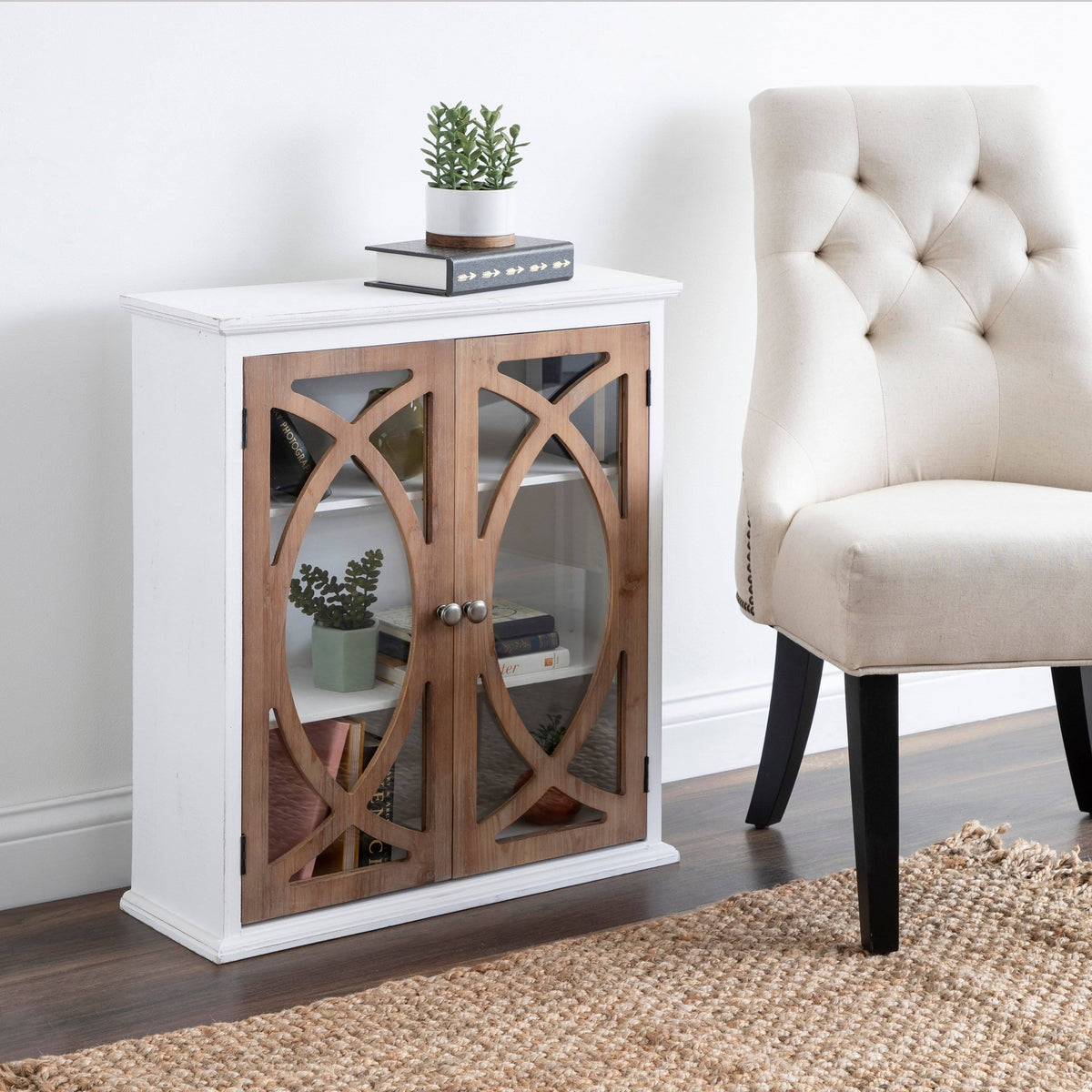 White Rustic Wood Cabinet, 24x8x28 Y423