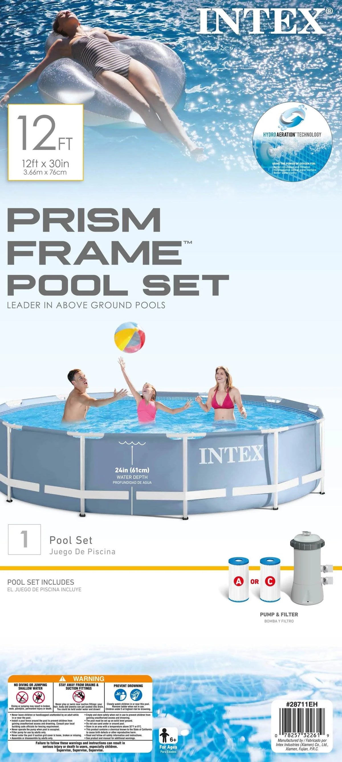 12ft x 30in Above Ground Swimming Pool with Filter Pump U259