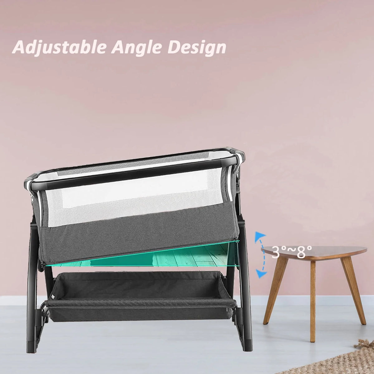Baby Bassinet Bedside Sleeper Adjustable 7-Level Portable Bed Light Gray T579