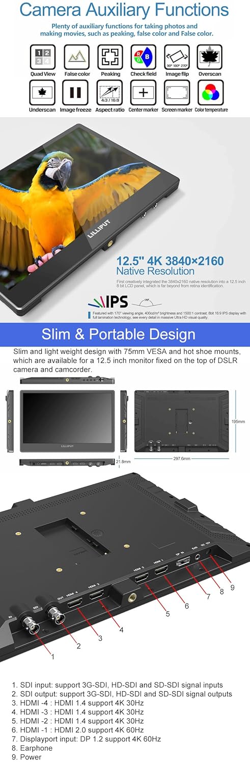 12.5 inch IPS 4K Camera Field Monitor A494