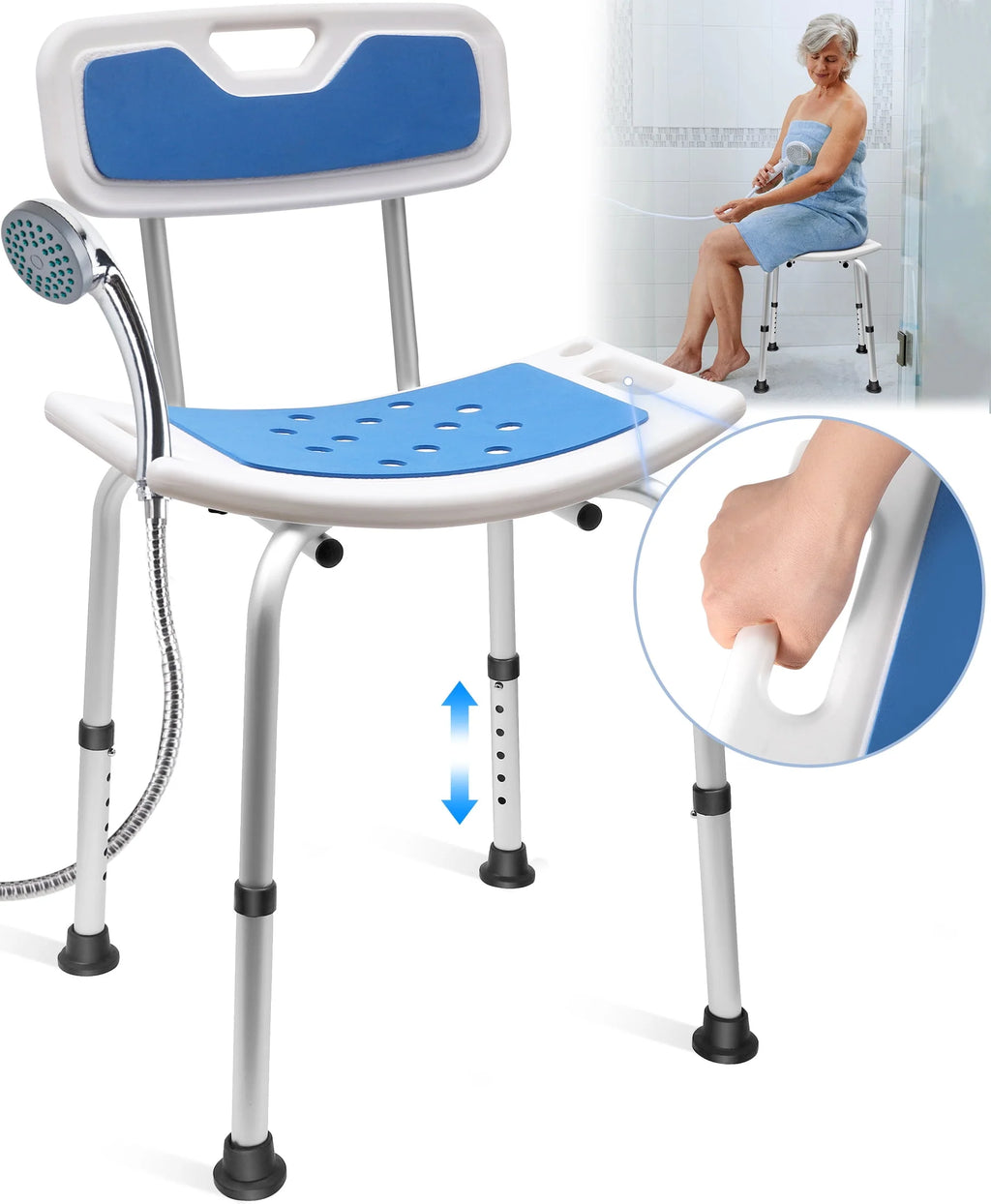 Bath and Shower Chair with Back and Padded Armrests, Height Adjustable Q10217