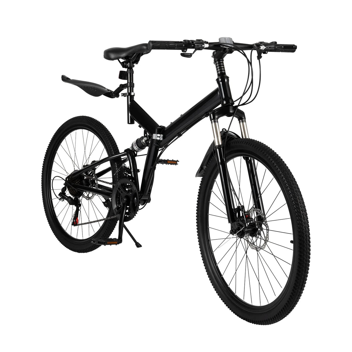 26 Inch 21 Speed Folding Mountain Bike Full Suspension Dual Disc Brakes Black E1621