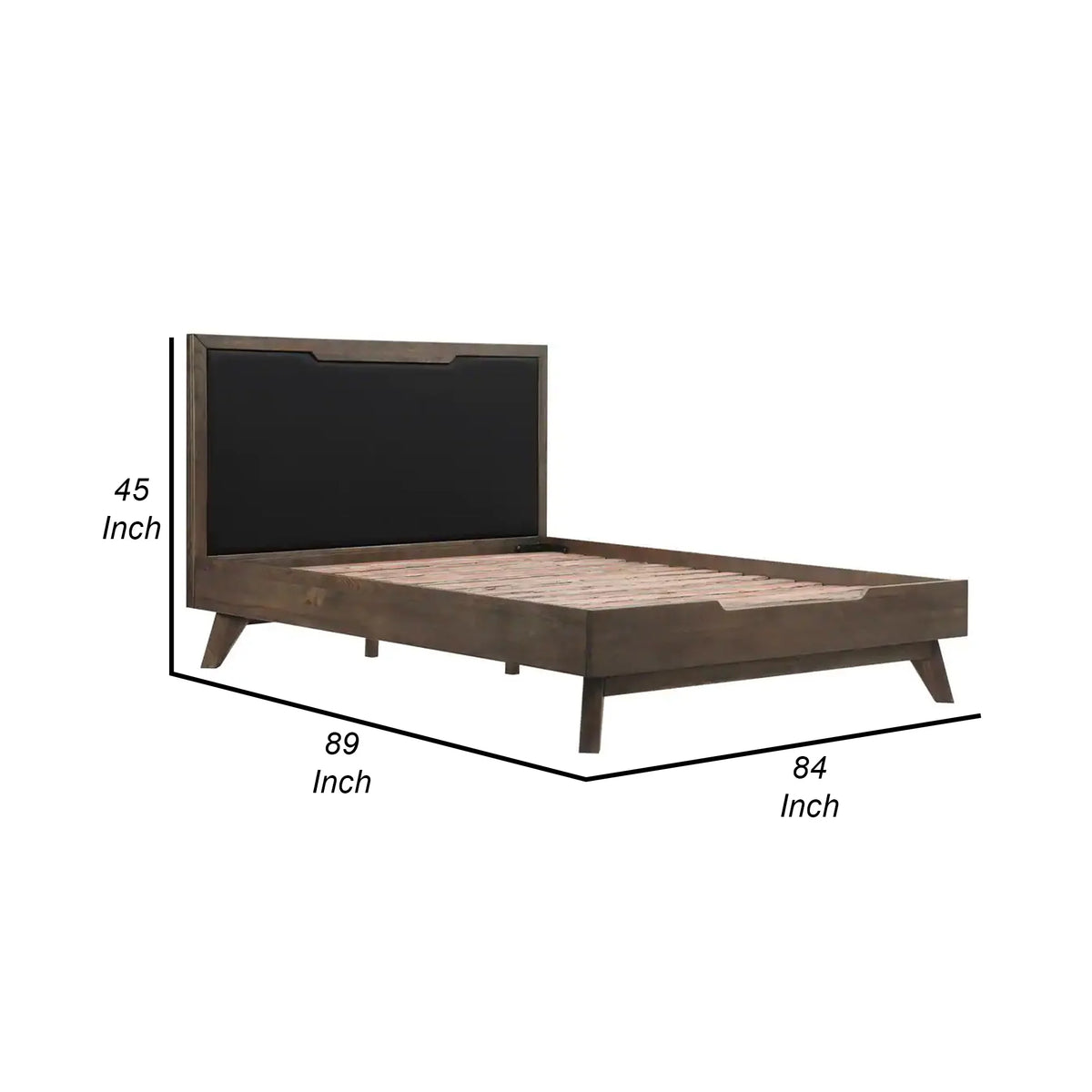 Oak Wood King Platform Bed with Faux Leather Headboard W862