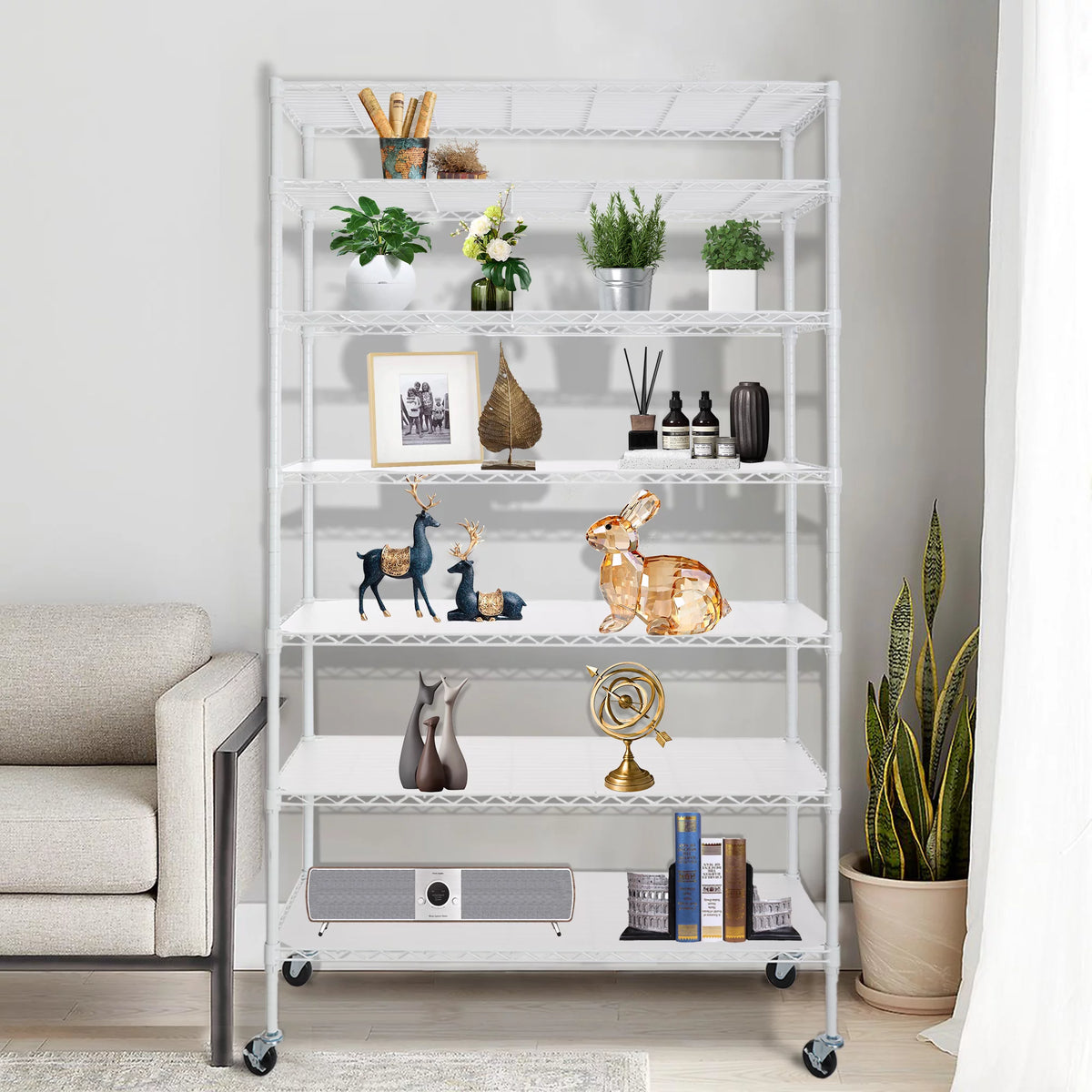 7-Tier 2450lbs Metal Shelving Unit with Wheels R142