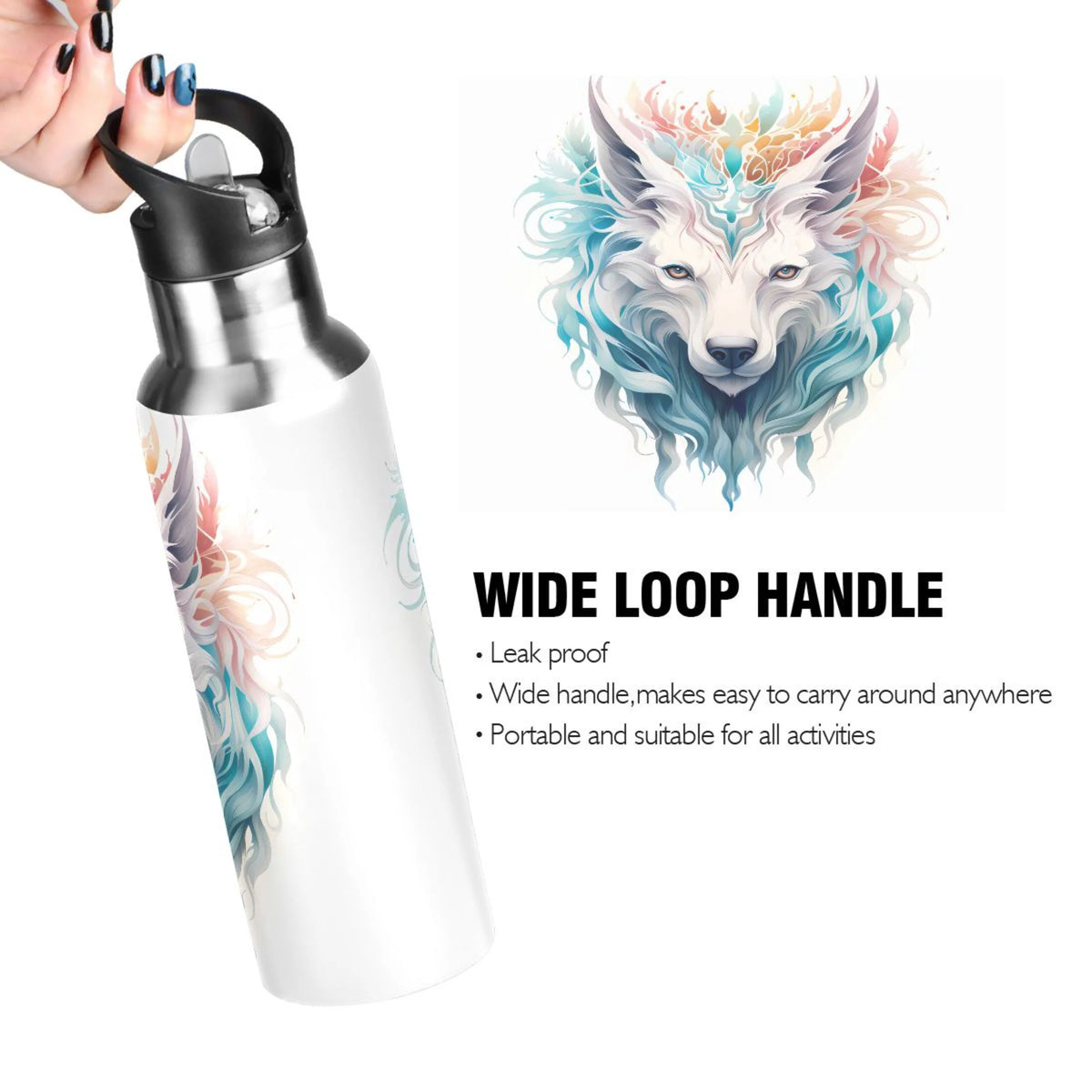 Blue Stainless Steel Insulated Water Bottle with Straw Lid E7308