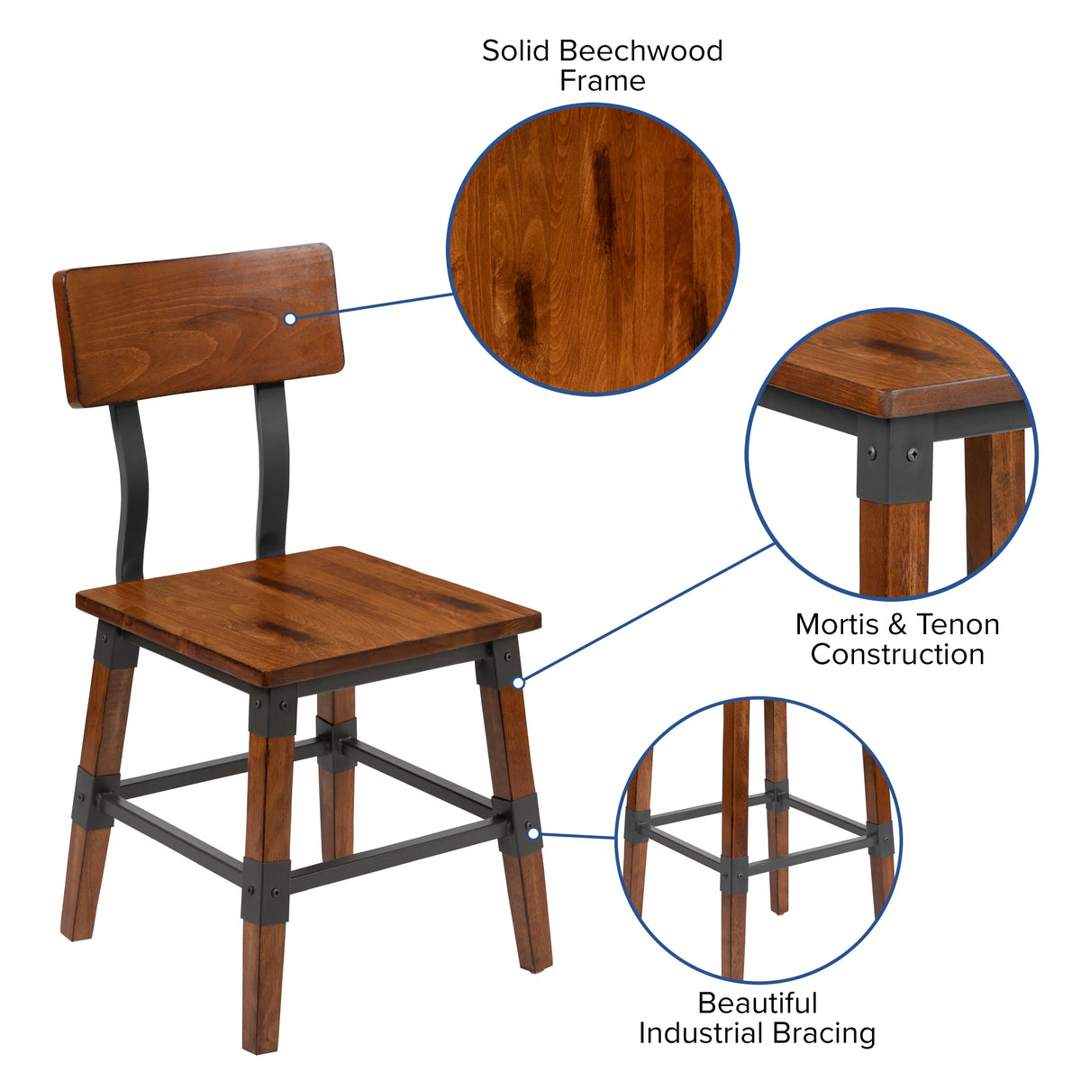 2 Pack Antique Walnut Wood Dining Chair V537