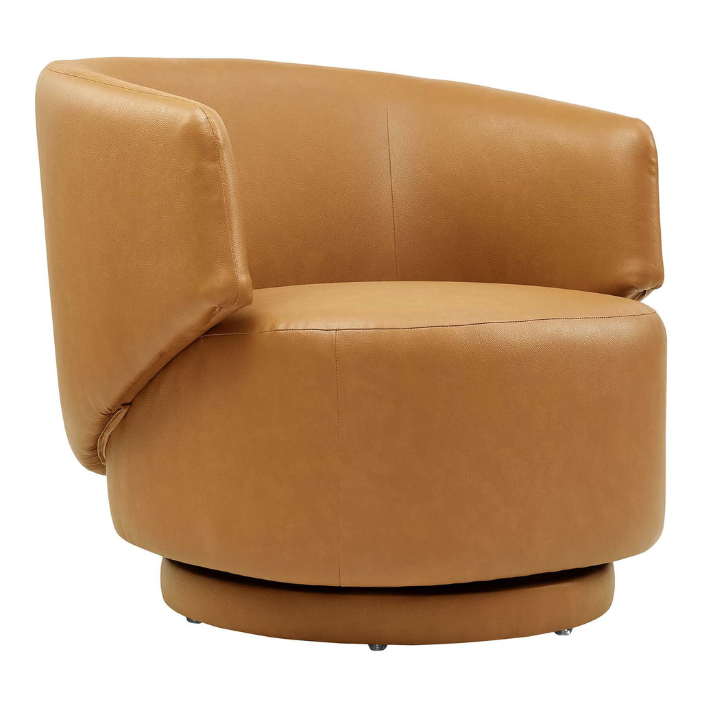 Tan Vegan Leather Fabric and Wood Swivel Chair D959154