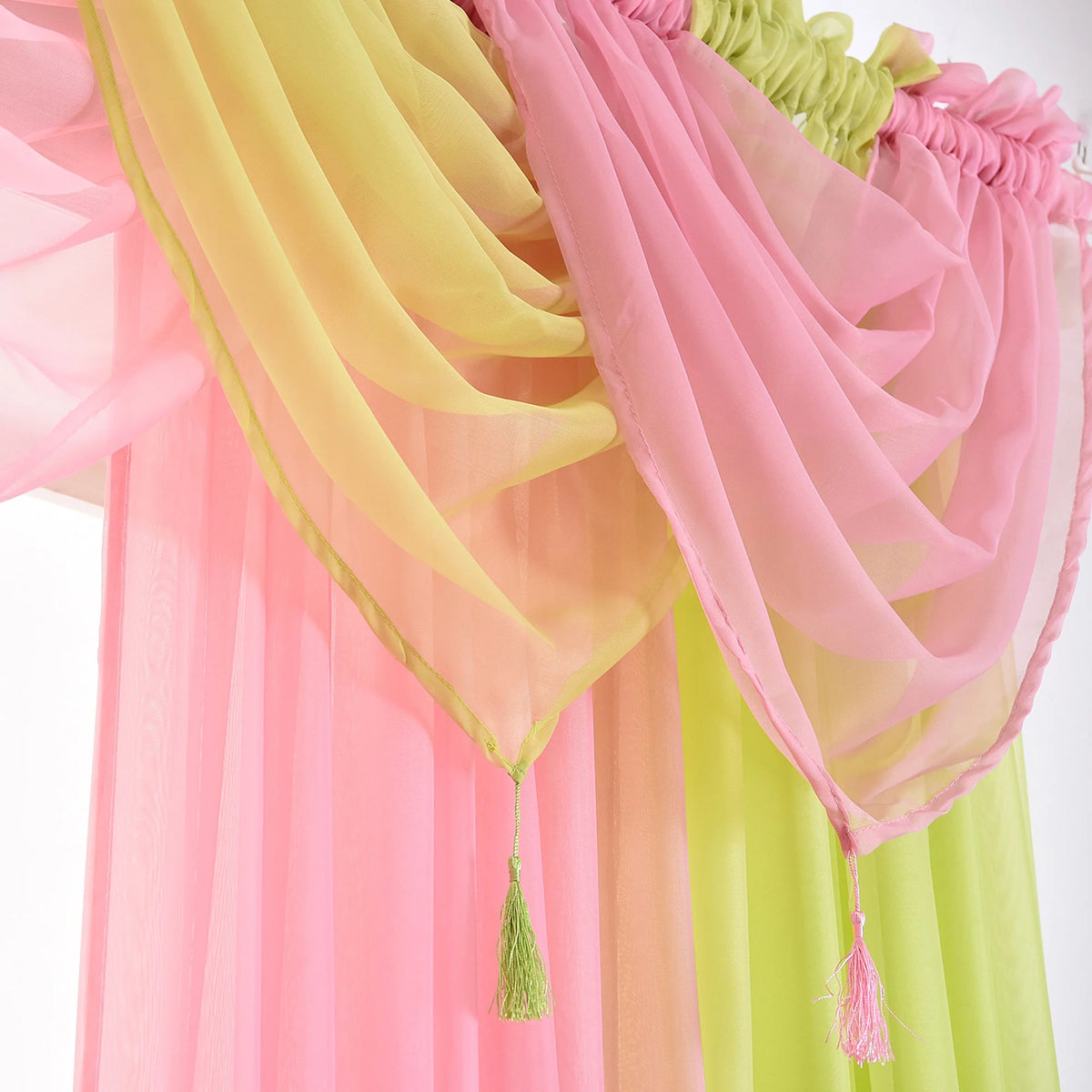 15 Color Solid Sheer Voile Curtains with Tassle P9451