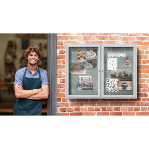 48 in. x 60 in. 2-Door Satin Aluminum Frame Enclosed Vinyl Bulletin Board F237673