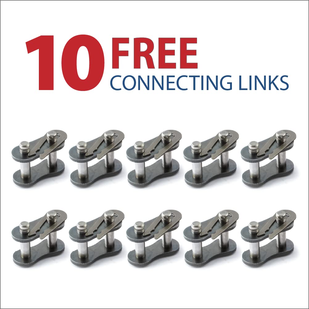 100 Feet Carbon Steel Roller Chain with 10 Connecting Links L1323