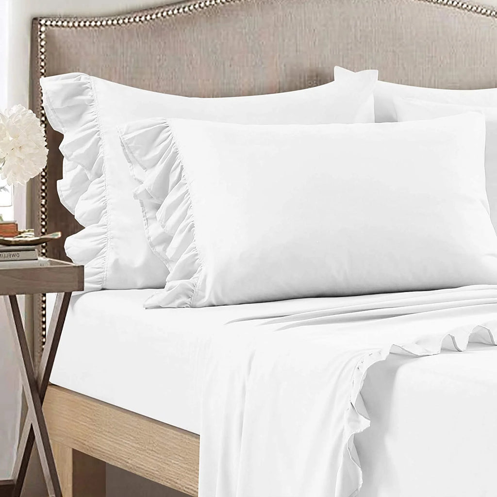 White Solid 6 Piece 100% Egyptian Cotton Twin Size Bed Sheet Set V971