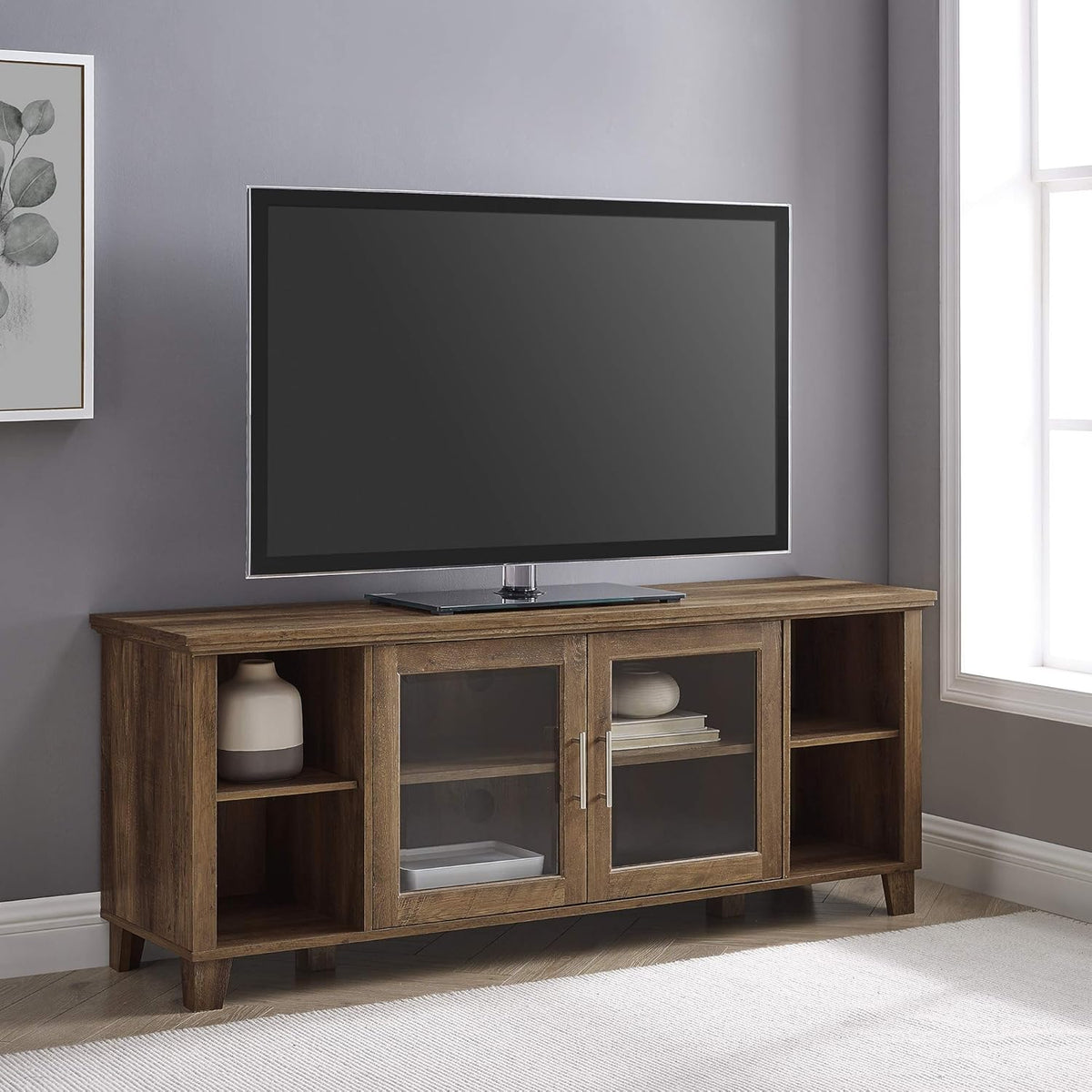 White Oak 70 Inch Glass and Wood TV Stand M181