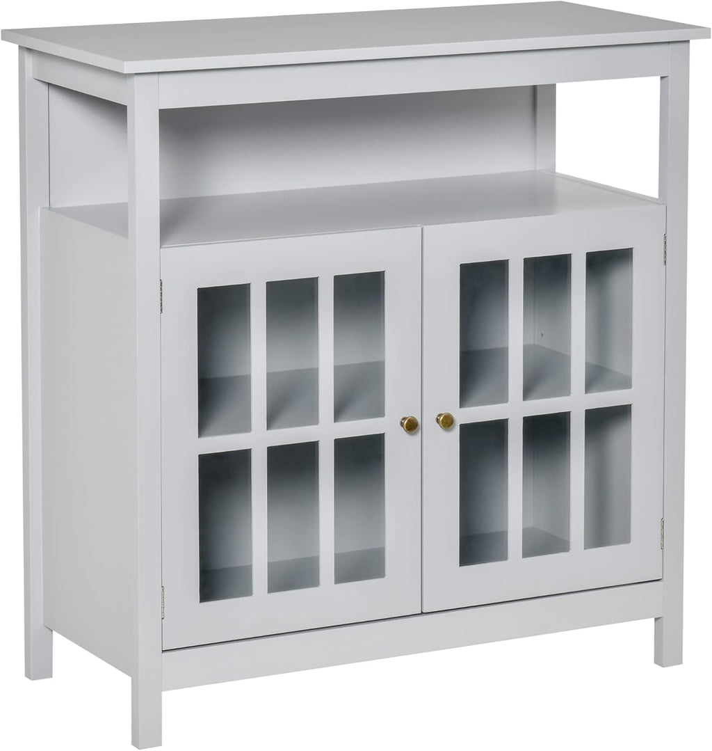Cherry Wood Kitchen Storage Sideboard Cabinet with Open Shelf and Glass Door J257130