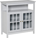 Cherry Wood Kitchen Storage Sideboard Cabinet with Open Shelf and Glass Door J257130