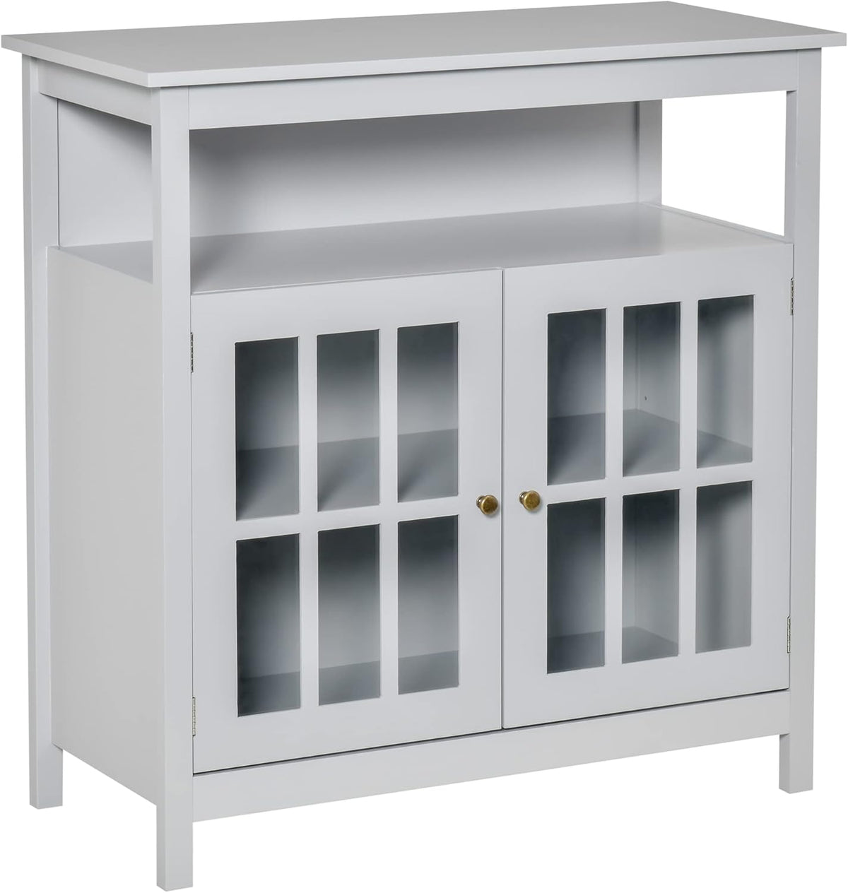 Cherry Wood Kitchen Storage Sideboard Cabinet with Open Shelf and Glass Door J257130