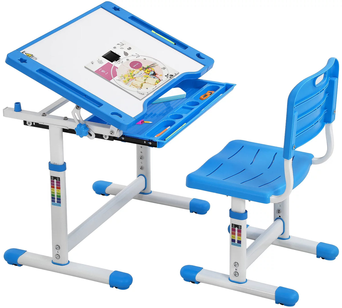 Height Adjustable Children's Study Desk Table Chair Set with Drawer Y745326