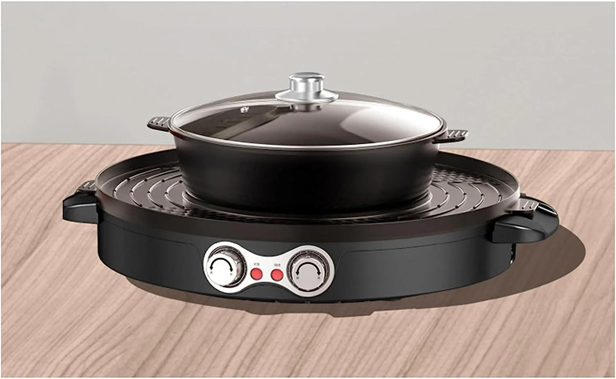 2 in 1 Electric BBQ Grill Hot Pot Double Separation Grill Pan Ceramic Coating Smokeless E8781