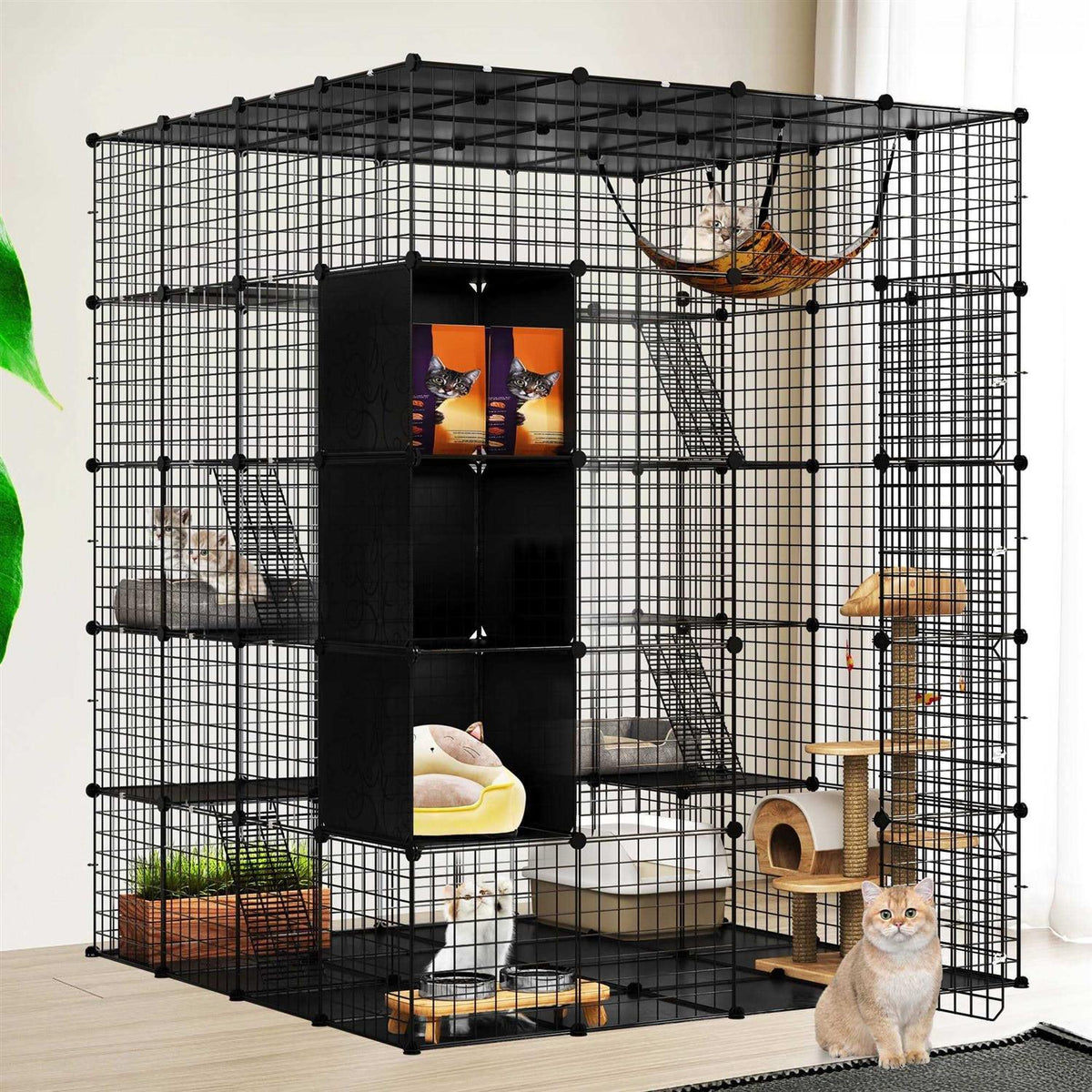 5-Tier Metal Cat Cage with Cube Storage D41101