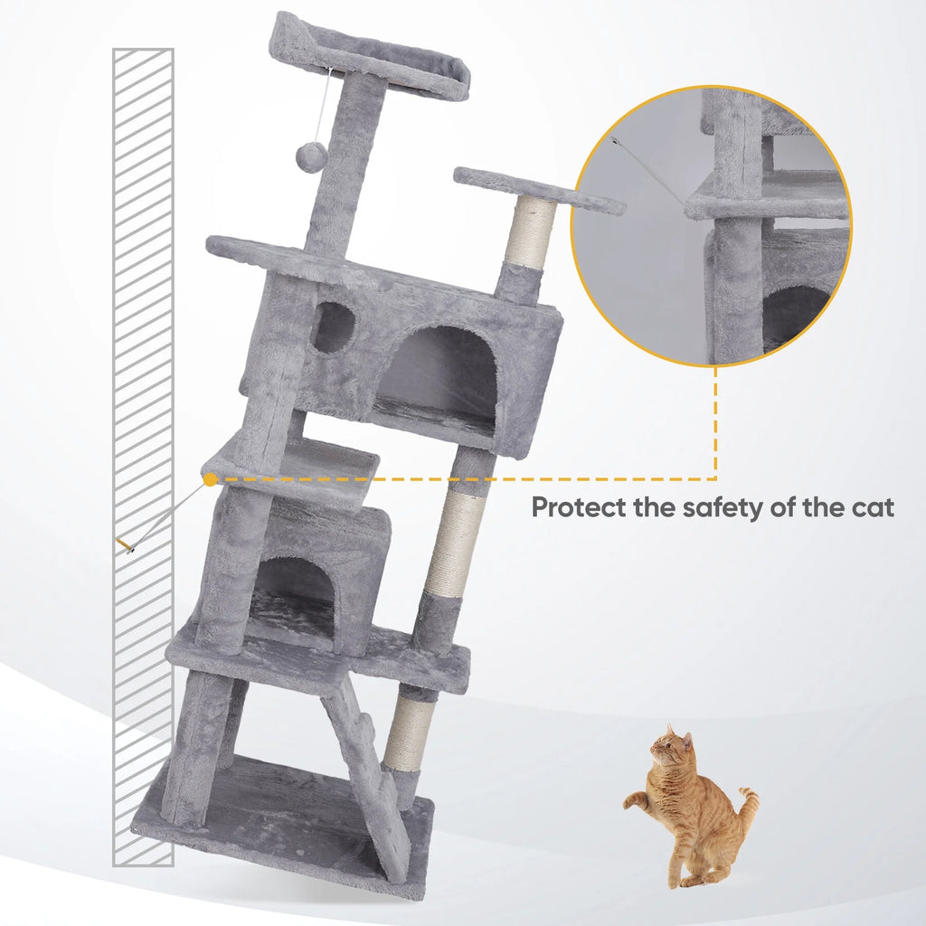 55-in Light Gray Cat Tree & Scratching Post Tower E677