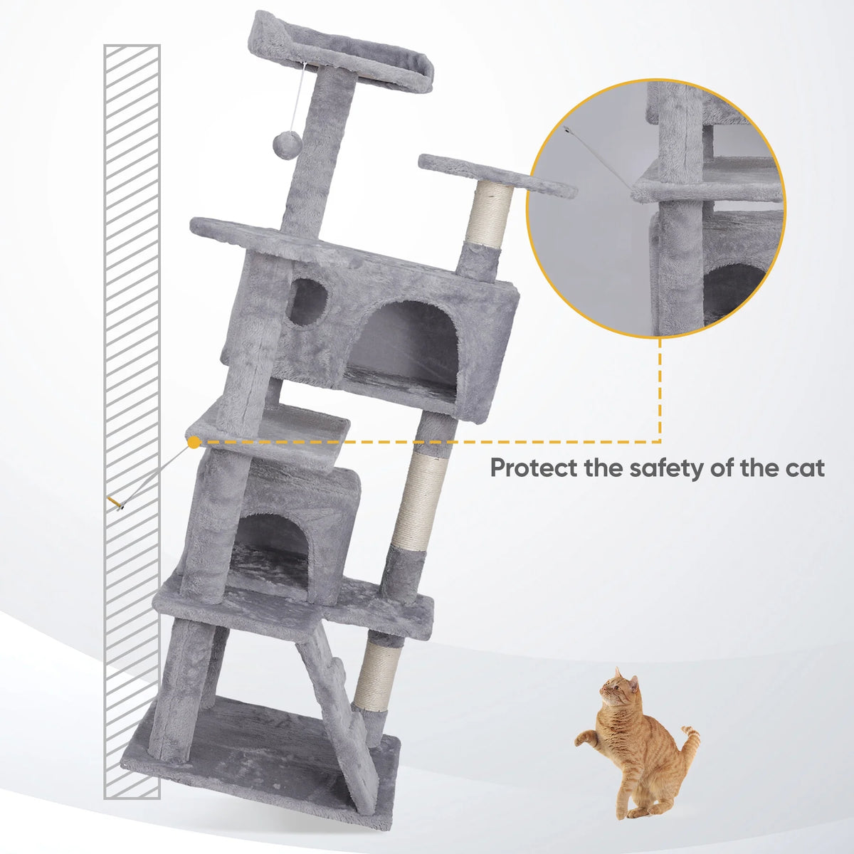 55-in Light Gray Cat Tree & Scratching Post Tower E677