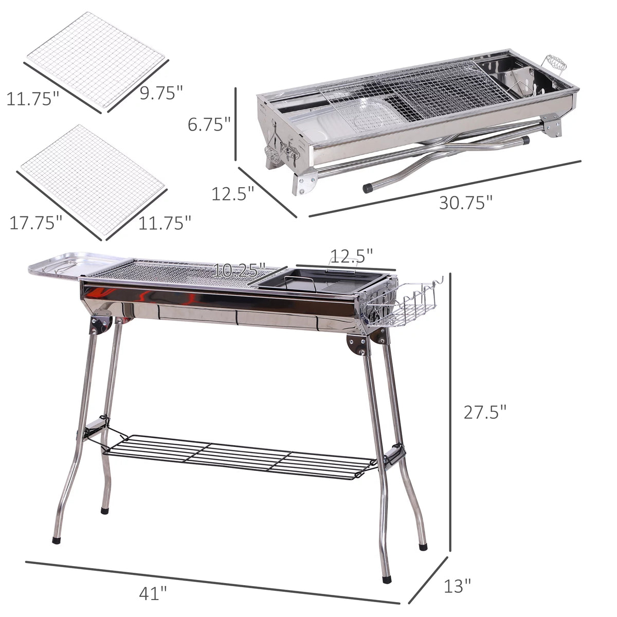 Portable Folding Charcoal BBQ Grill Stainless Steel B8764