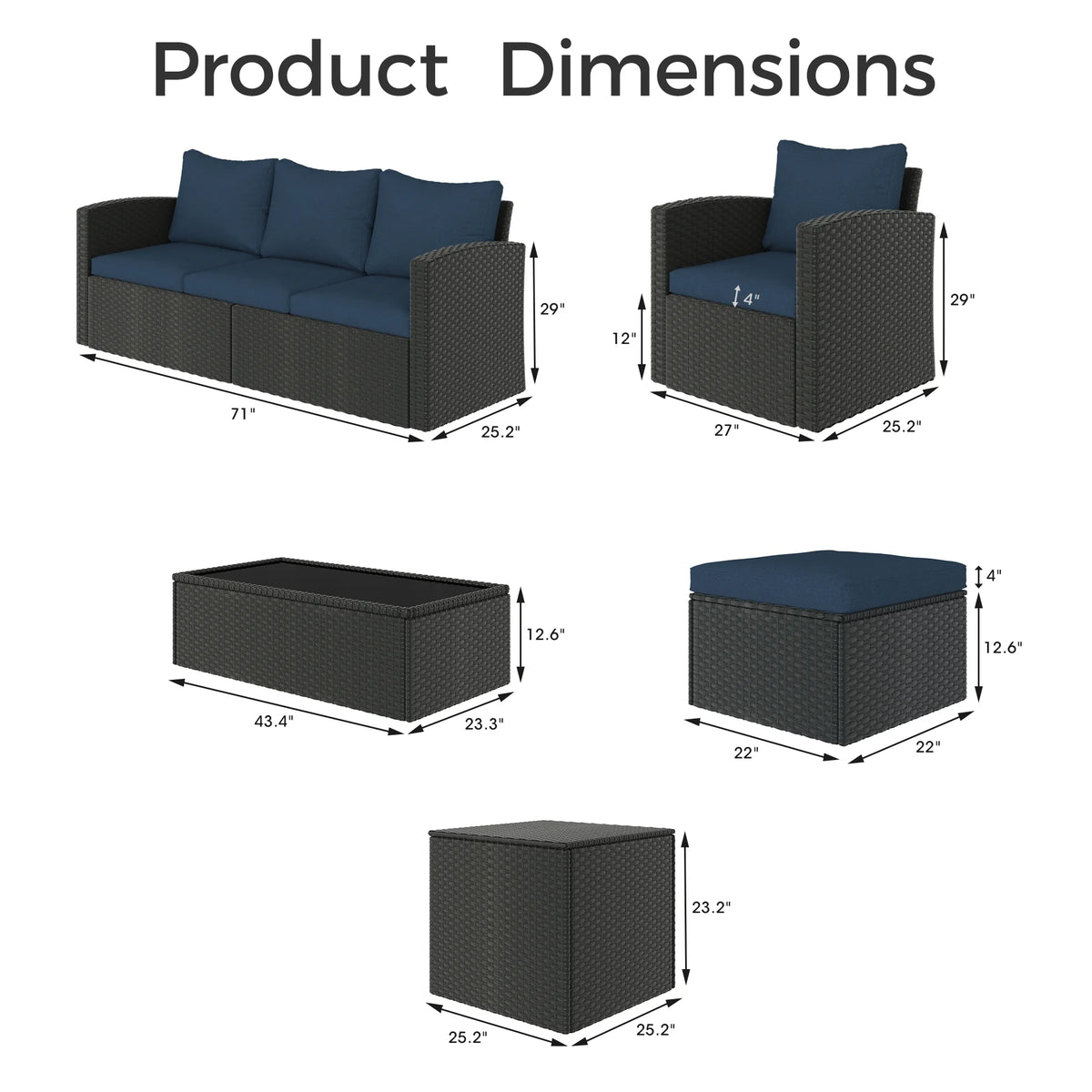 10 Pieces All Weather PE Wicker Rattan Outdoor Sectional Sofa A2609