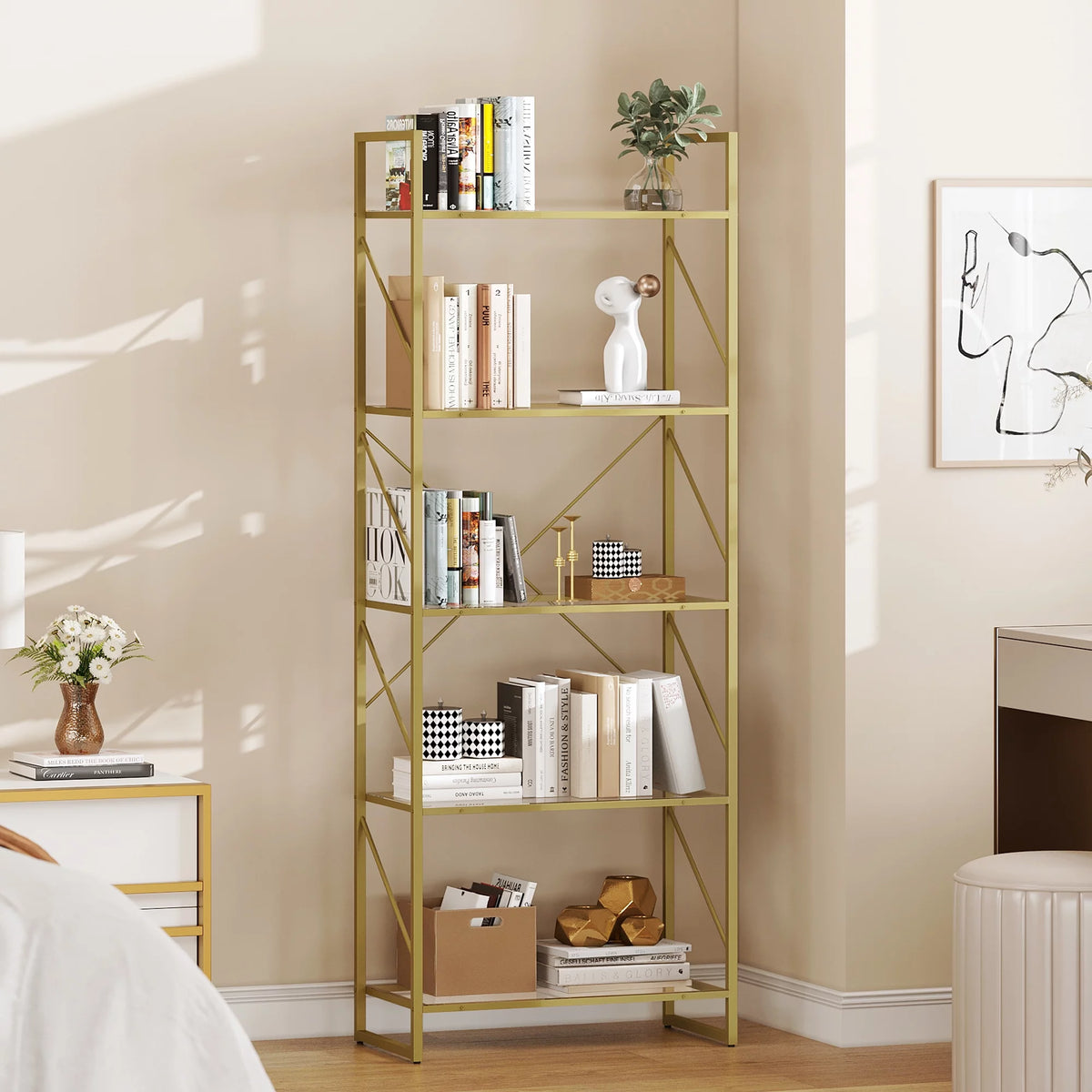 5-Tier Gold Bookshelf with Metal Frame R11021