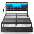 Black Full Size Upholstered Platform Bed Frame with Drawers and Storage Headboard F10228
