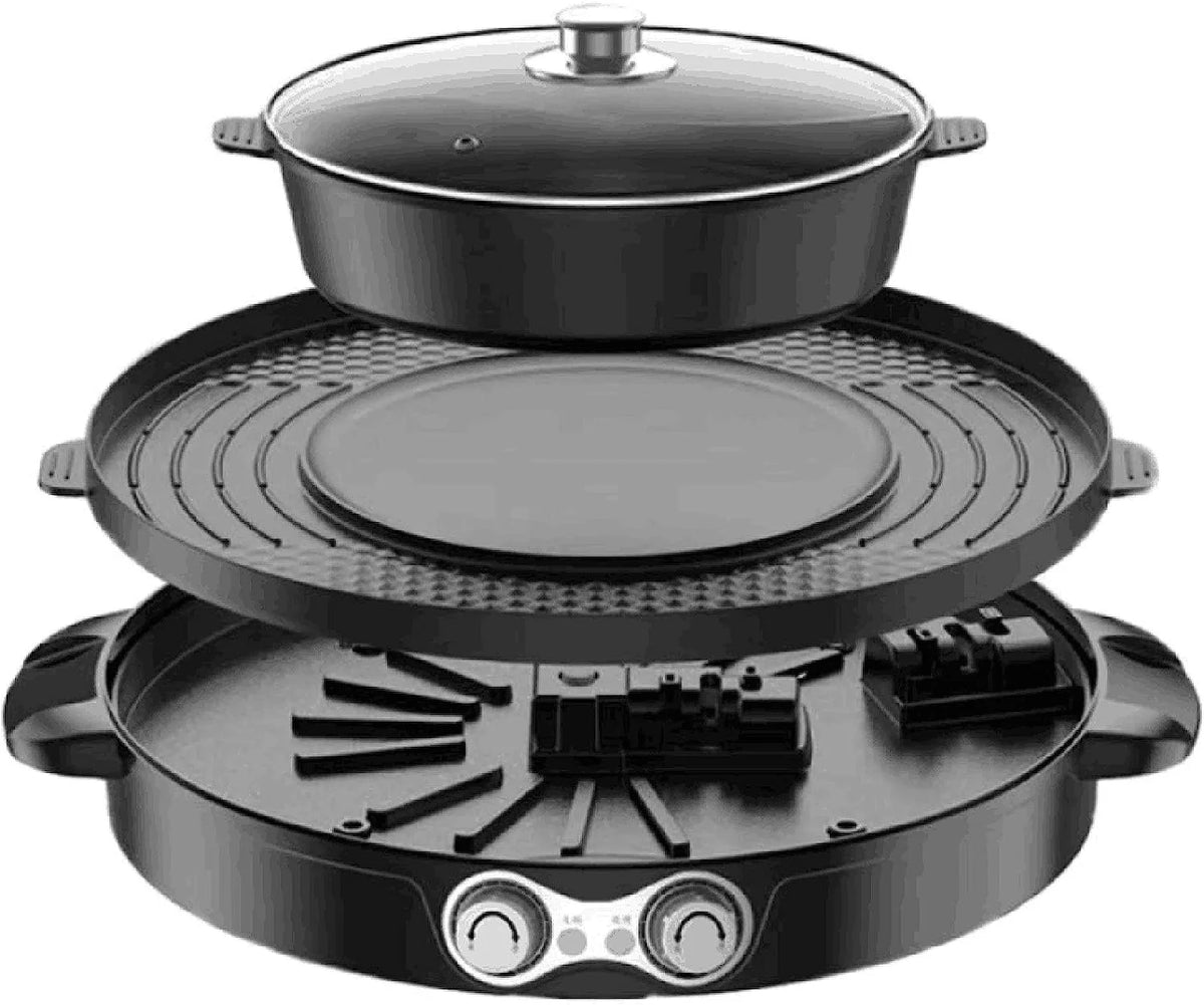 2 in 1 Electric BBQ Grill Hot Pot Double Separation Grill Pan Ceramic Coating Smokeless E8781