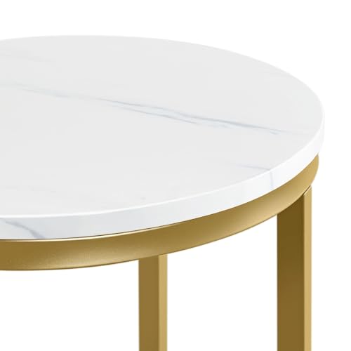 Black 16in Faux Marble Side Table with Metal Legs D57395