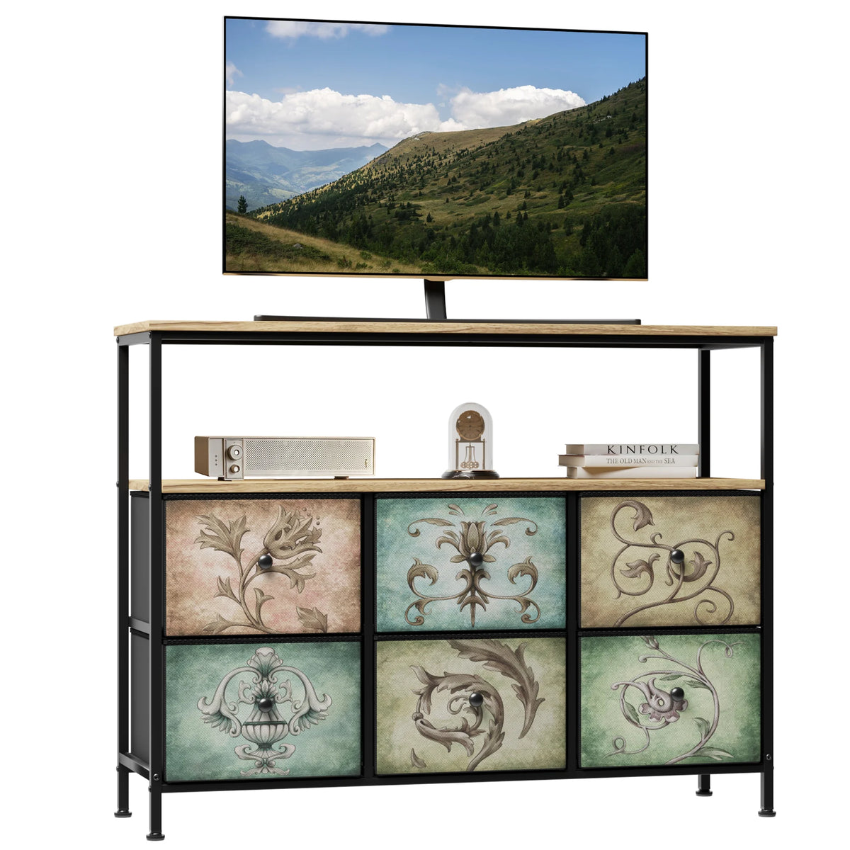 9 Drawer Dresser with Steel Frame Wooden Top P5477