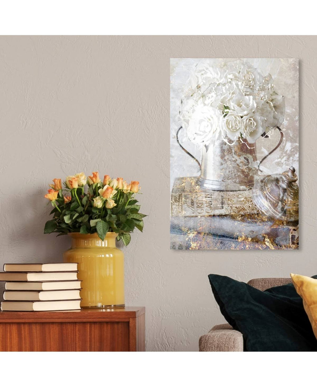White Romantic Roses Floral Canvas A604560