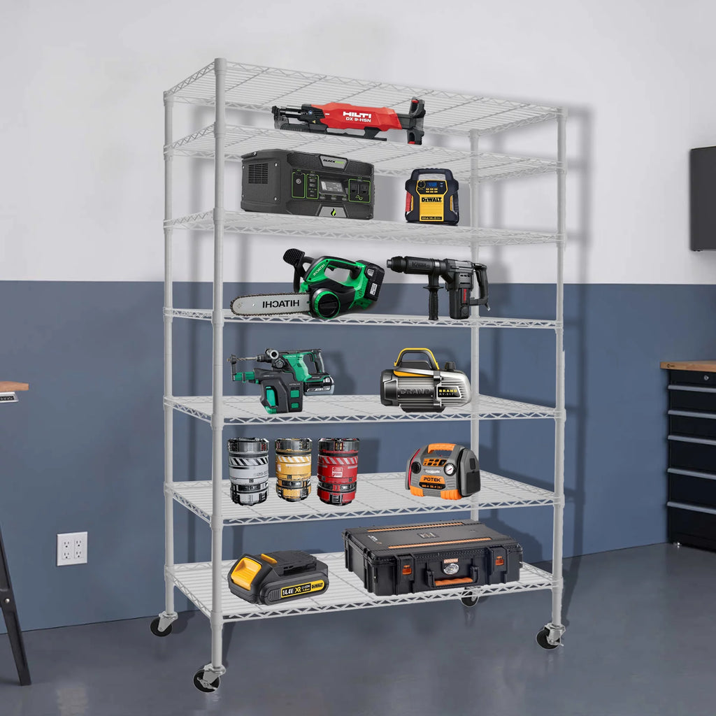 7-Tier 2450lbs Metal Shelving Unit with Wheels R142
