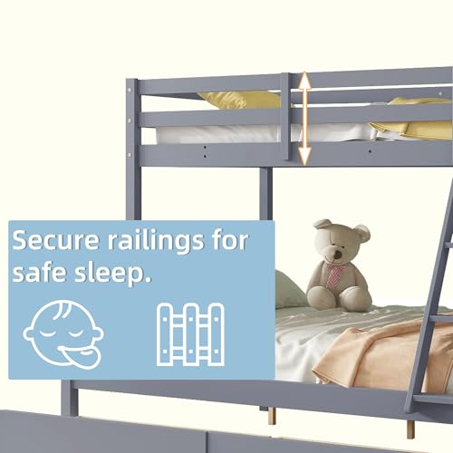 Twin Over Full Wood Bunk Bed with Slide and Storage Drawers H79311