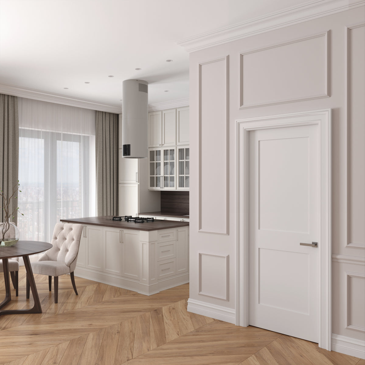 Solid Core White Primed Double Panel Prehung Interior Door Q120