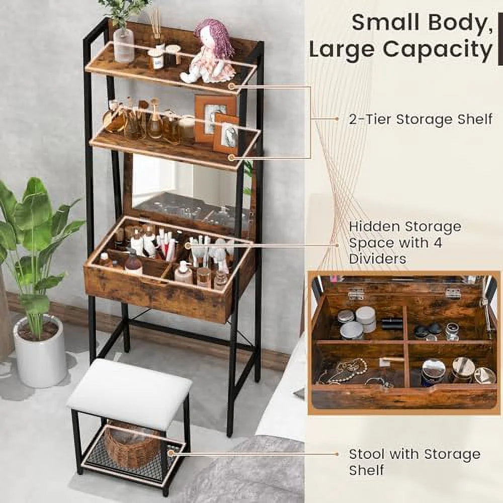 Vanity Table Set with Flip Top Mirror and Cushioned Stool S5761