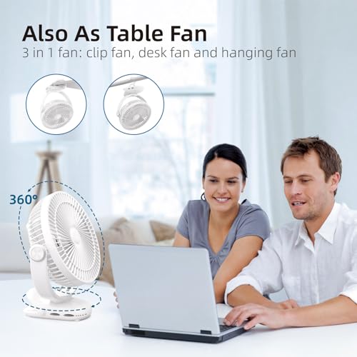 10000mAh 8-Inch Rechargeable Clip on Fan, 4 Speeds W231