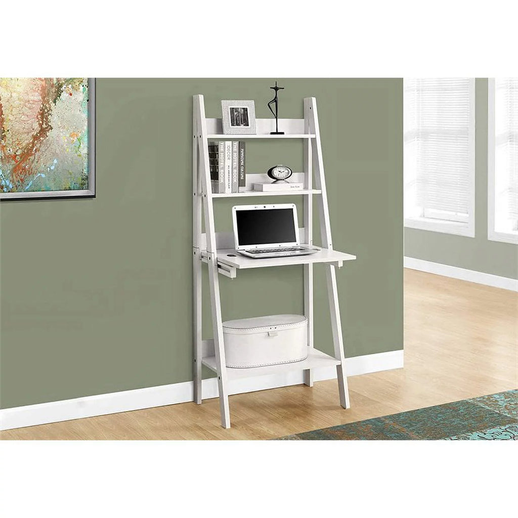 White Ladder Bookcase with Drop-Down Desk R934