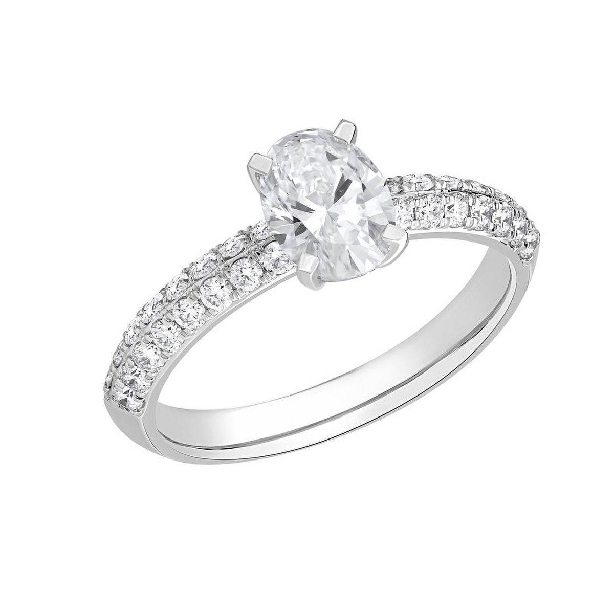 Oval Cut Lab Created Diamond Solitaire Halo Ring with Side Stones in 14K Solid White Gold Yellow Gold Rose Gold W470863
