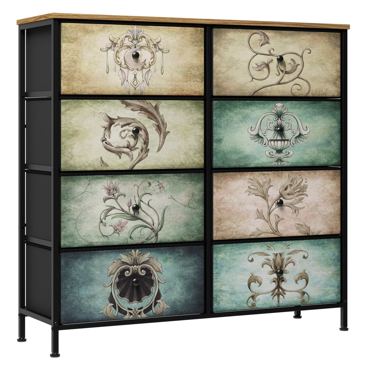 9 Drawer Dresser with Steel Frame Wooden Top P5477