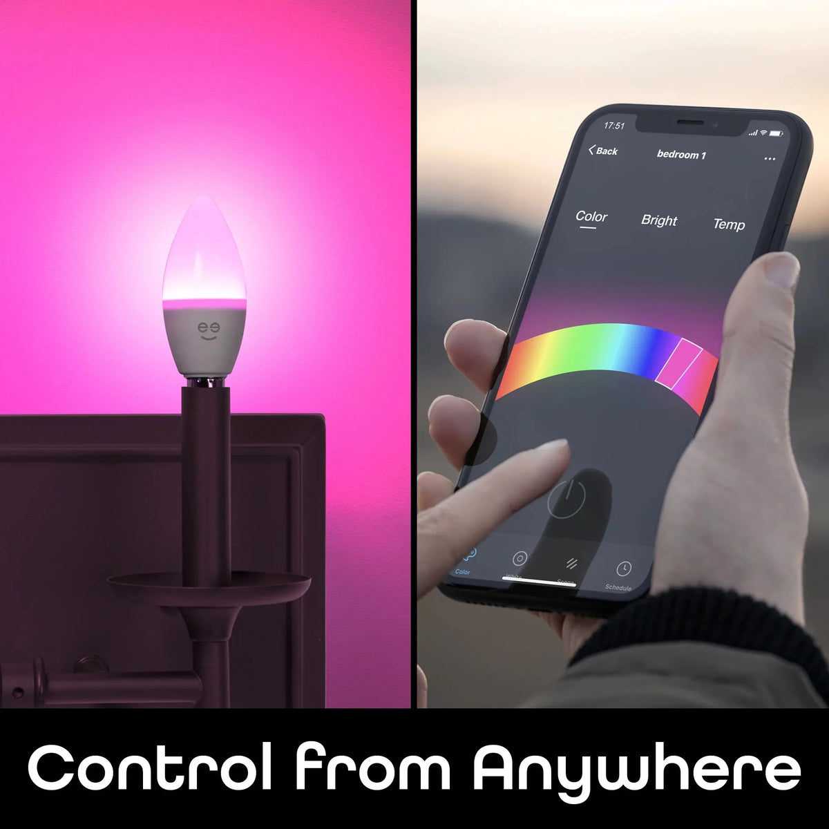 Wi-Fi LED Smart Bulb, 4W, E12 Base, Tunable and Dimmable RGB Bulb (4 Pack) R77720