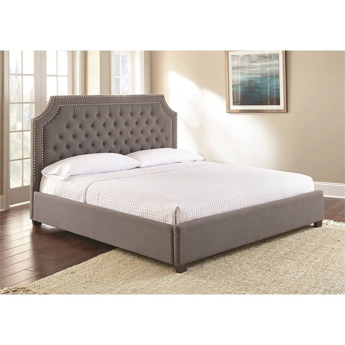Gray Tufted Mango Wood Queen Platform Bed Y605