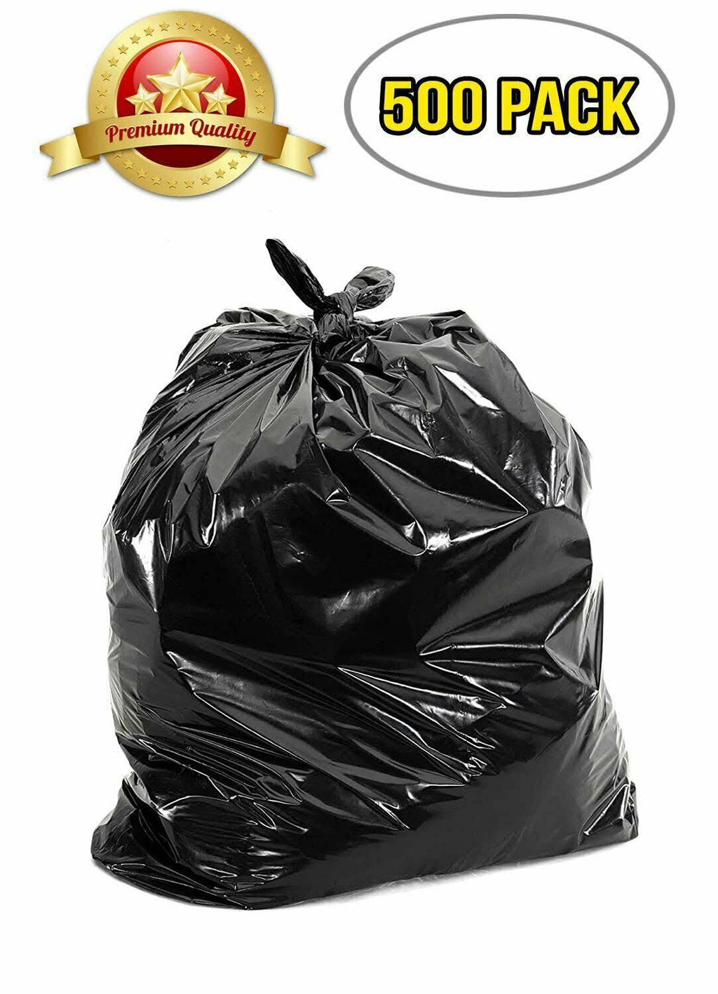 500 Pack Black Poly Heavy Duty Trash Bags 33 Gal V821