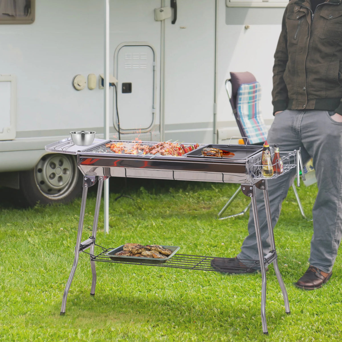 Portable Folding Charcoal BBQ Grill Stainless Steel B8764